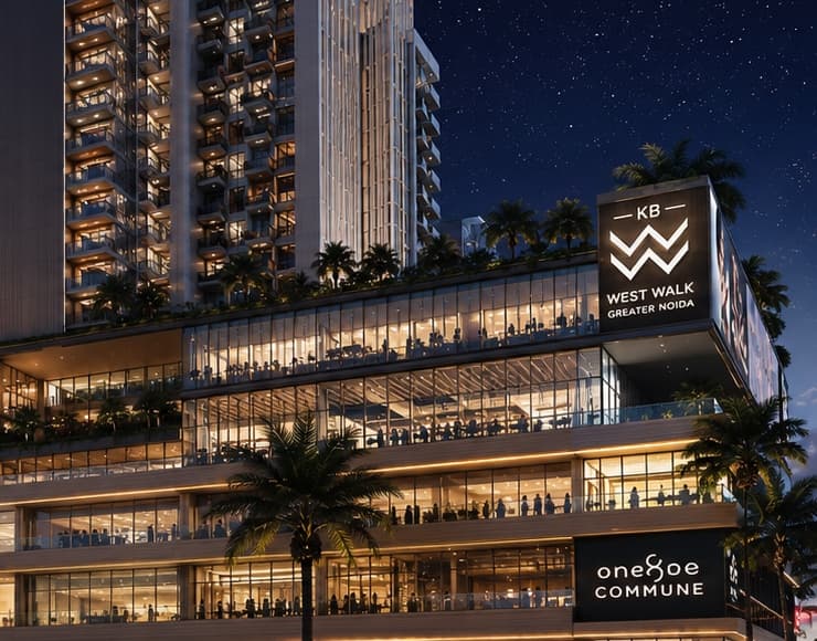 KB West Walk façade detail at night